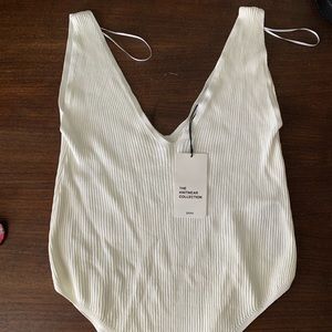 Zara White Ribbed Bodysuit NWT
